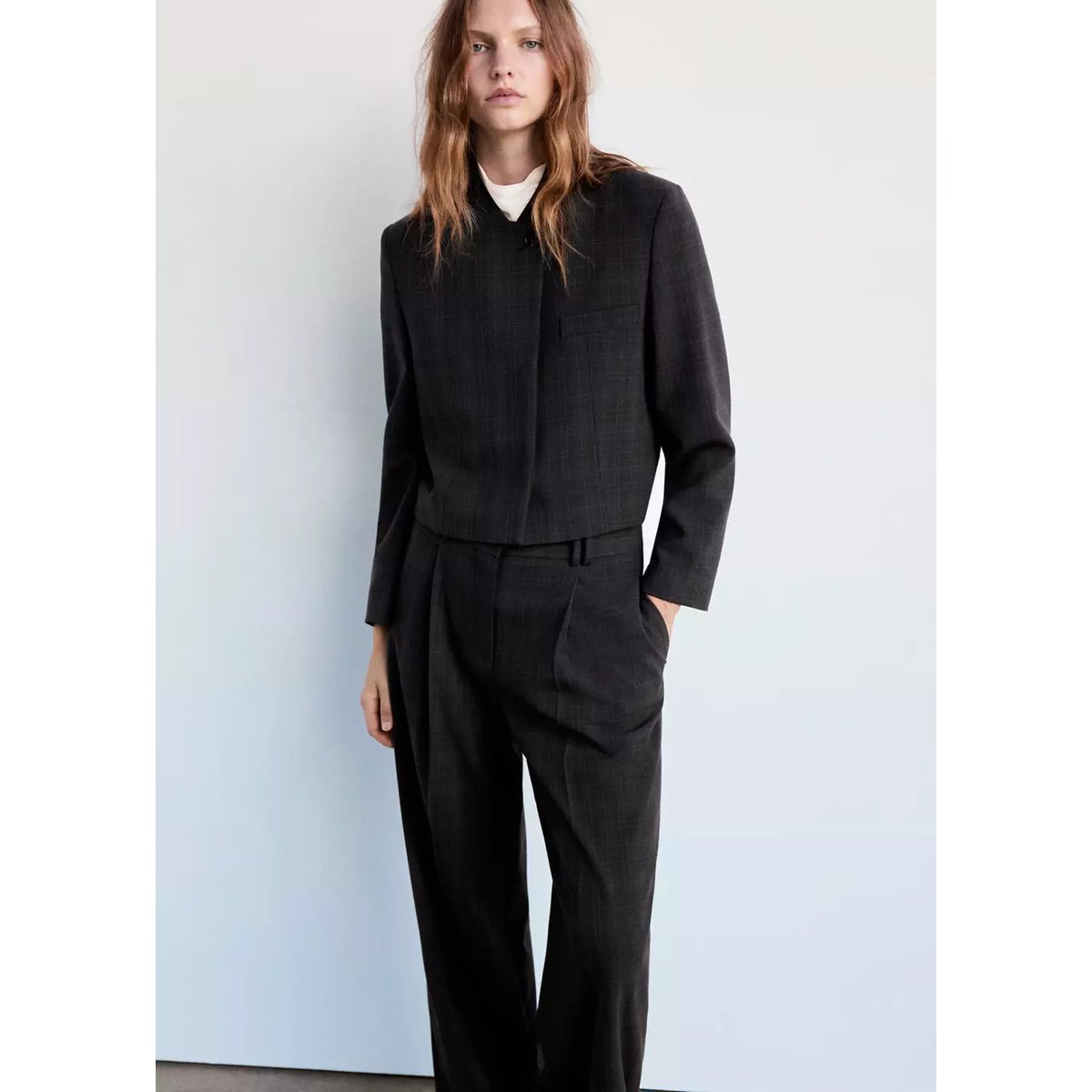 Pantalon de costume à carreaux marron, MANGO