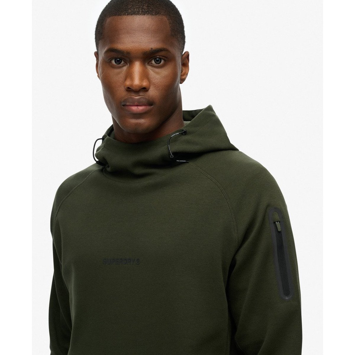 Sweat à capuche ample Tech Logo vert olive surplus goods, SUPERDRY