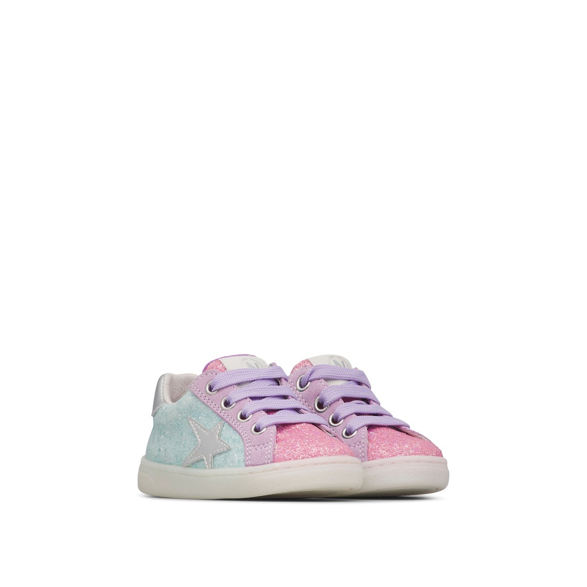 Sneakers en daim et cuir pailleté PINN ZIP. rose-lilas, NATURINO