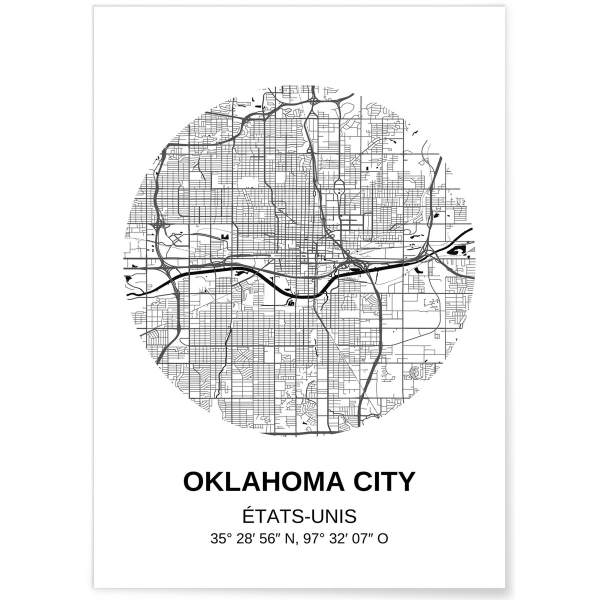 Affiche Carte Oklahoma City blanc, L'AFFICHERIE