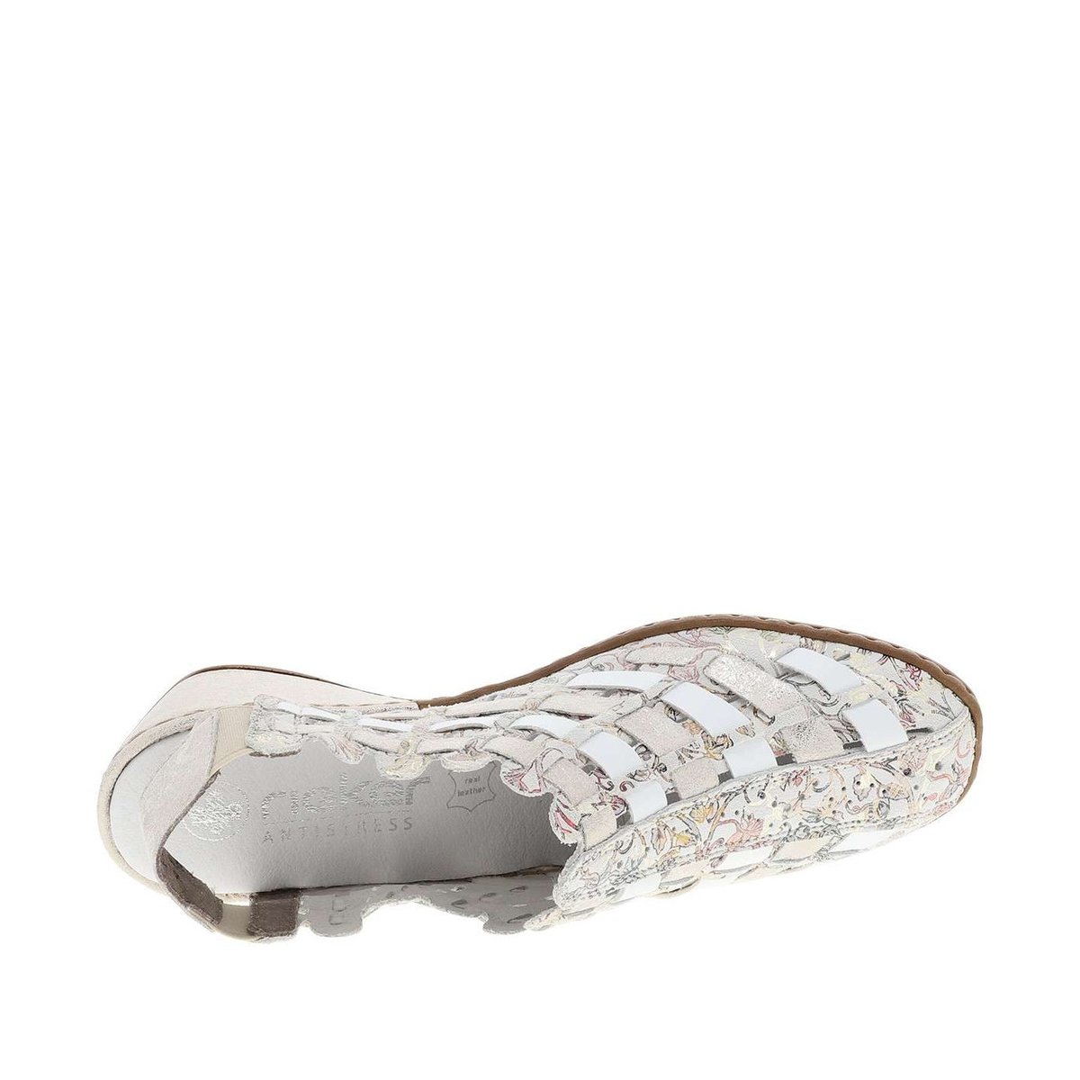 Escarpins en cuir beiges à talon compensé avec deux soufflets élastiqués beige, RIEKER