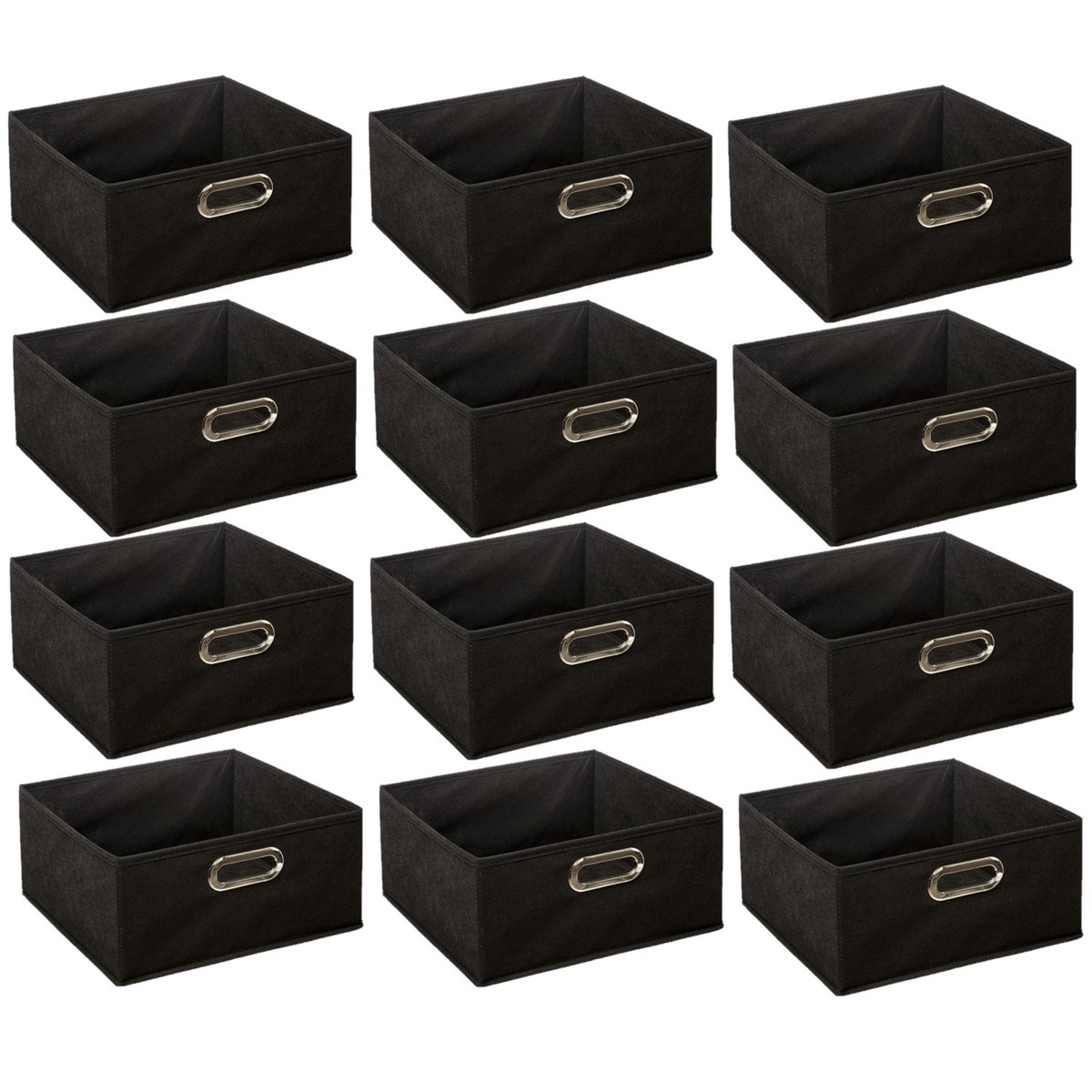 Lot de 12 boites de rangement carrées en tissu MIX'N MODUL noir, TOILINUX