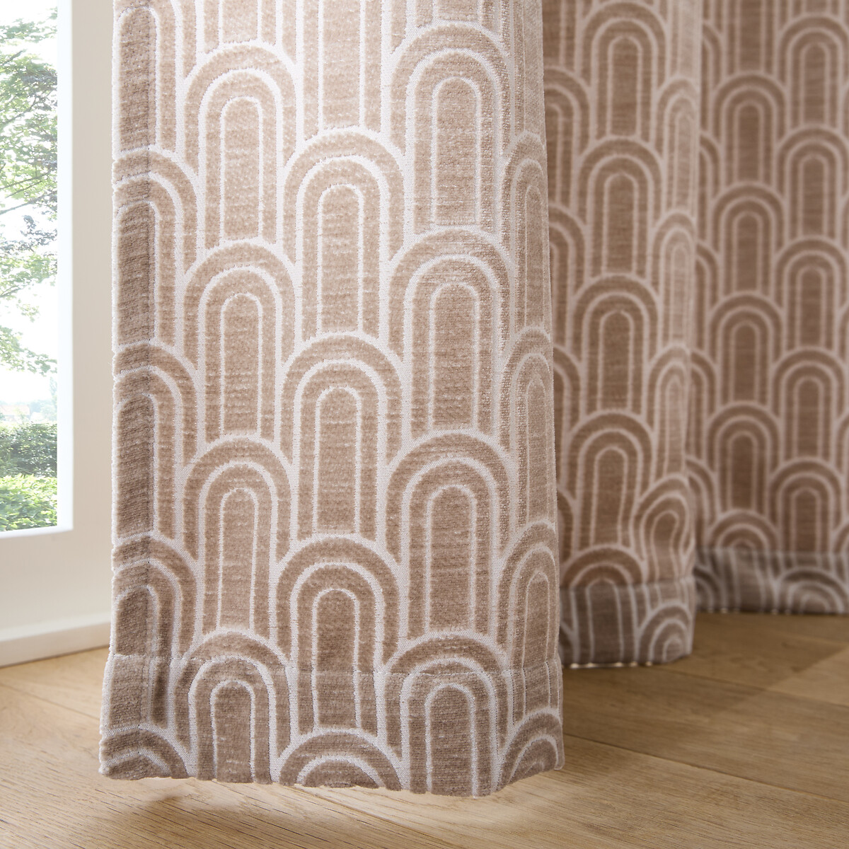 Rideau tamisant à œillets, en velours ciselé, DOLCE beige, LA REDOUTE INTERIEURS