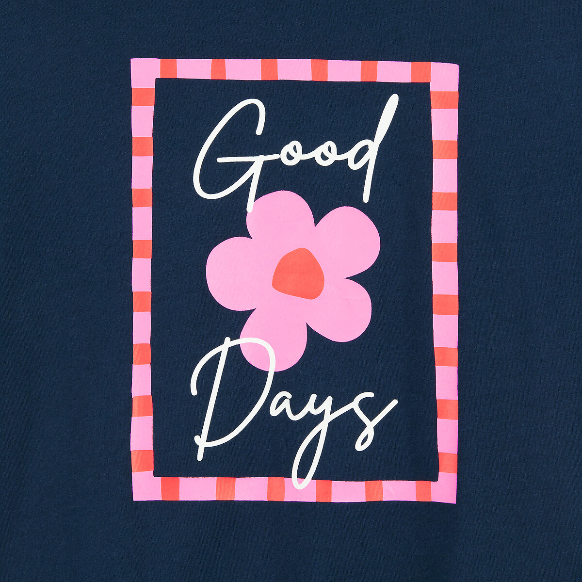 T-shirt col rond, message et fleur imprimés bleu marine, LA REDOUTE COLLECTIONS