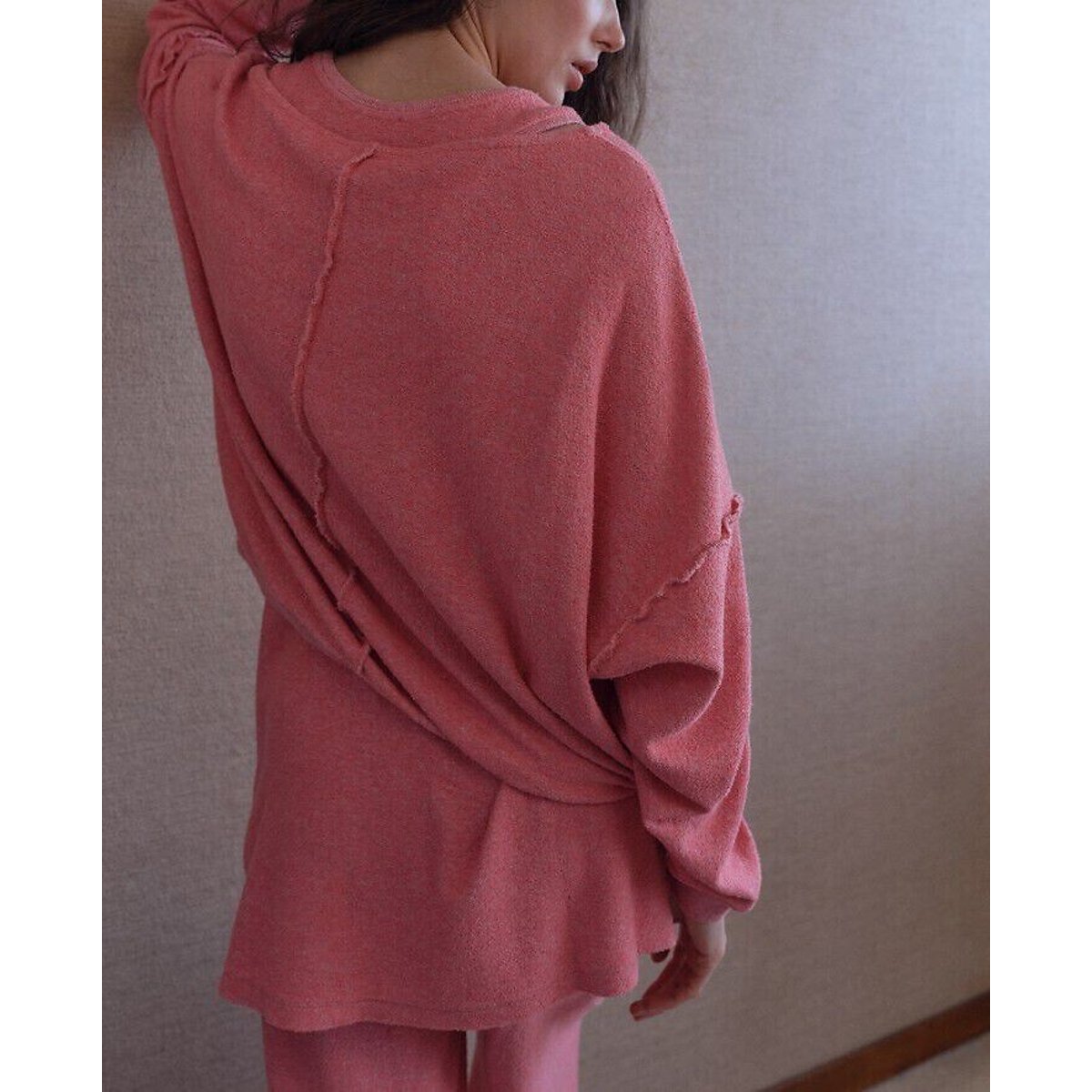Sweat col rond manches longues, CLUWAY rose chiné, AMERICAN VINTAGE
