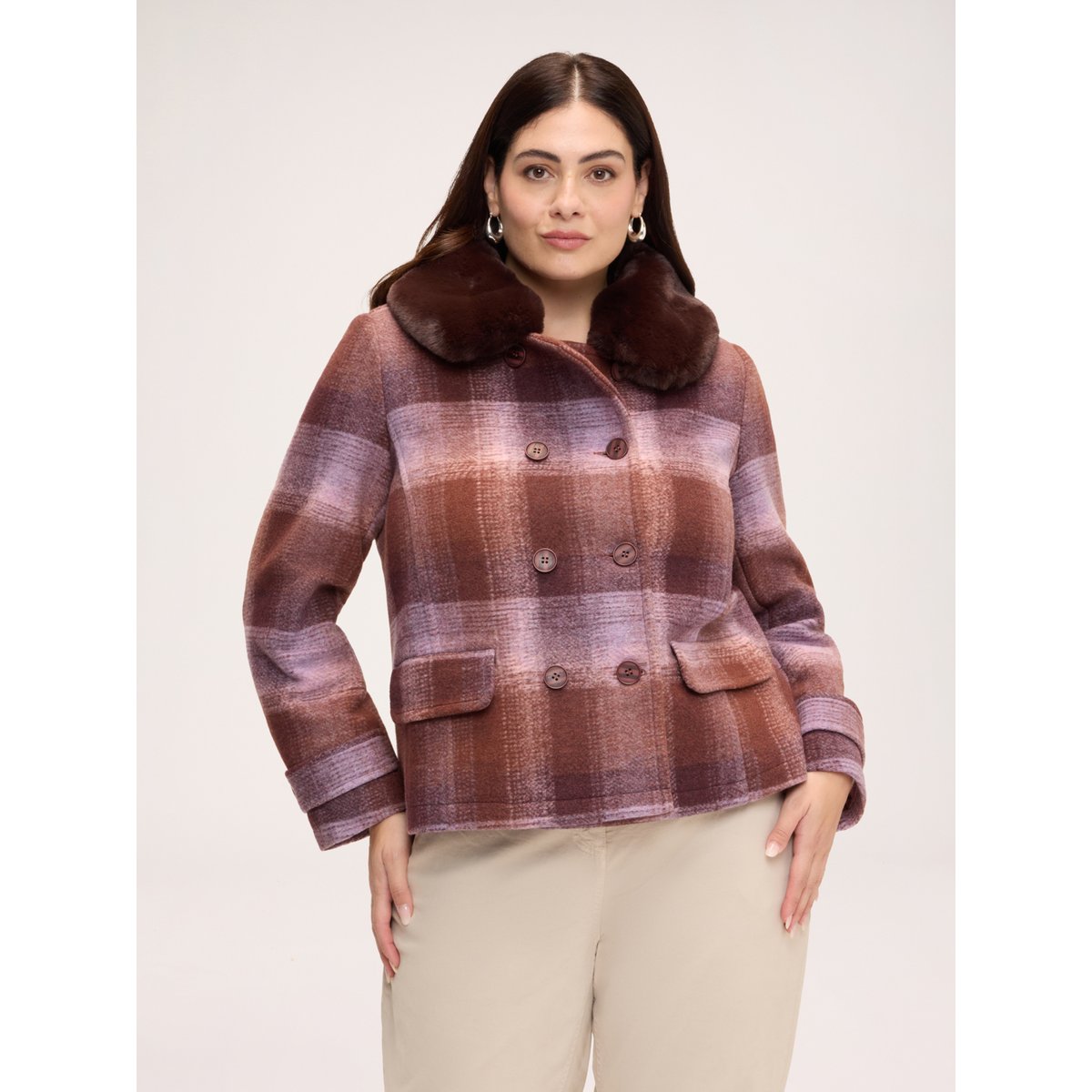 Veste croisée à carreaux marron, FIORELLA RUBINO