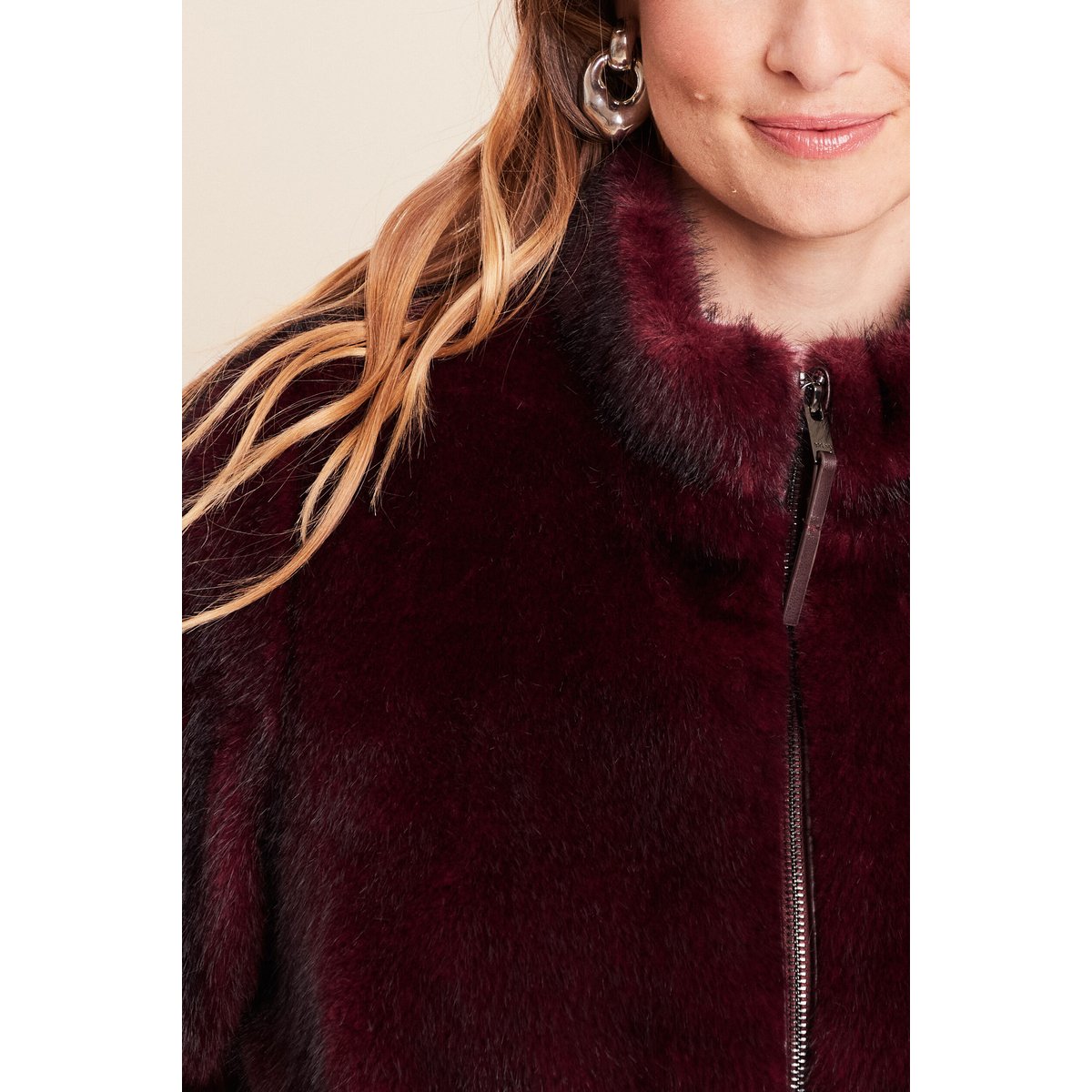 Manteau col montant doublé bordeaux, BREAL