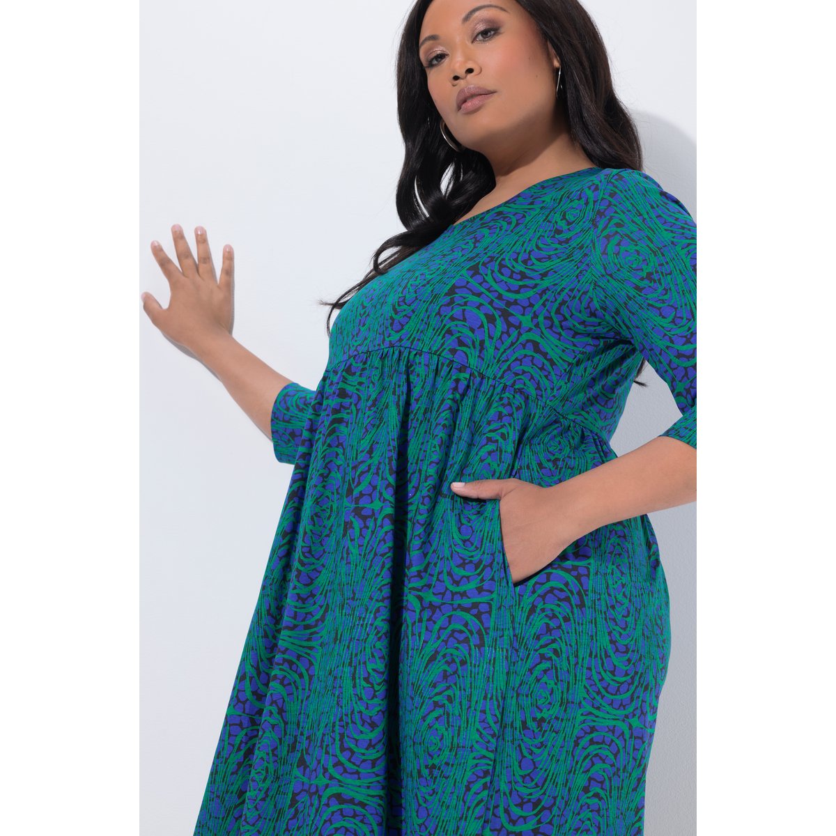 Robe maxi motif animal, coupe évasée bleu azur, ULLA POPKEN