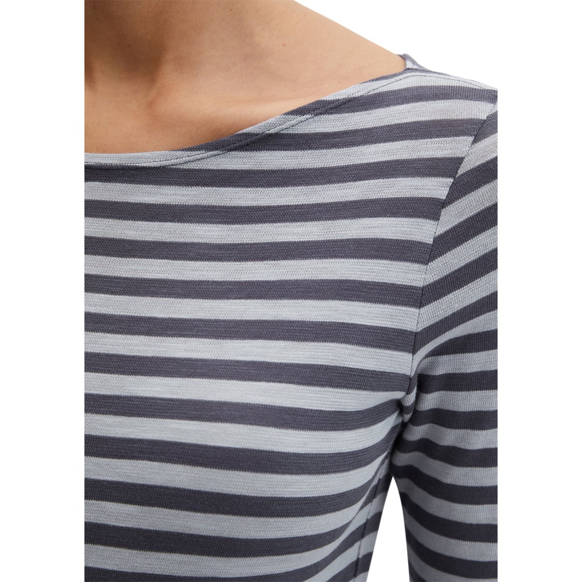 T-shirt à rayures longues régulier en jersey slub bleu moyen, MARC O'POLO