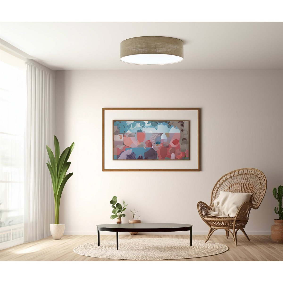 Plafonnier rond en tissu Boho Elegant beige tissu structuré, BPS KONCEPT