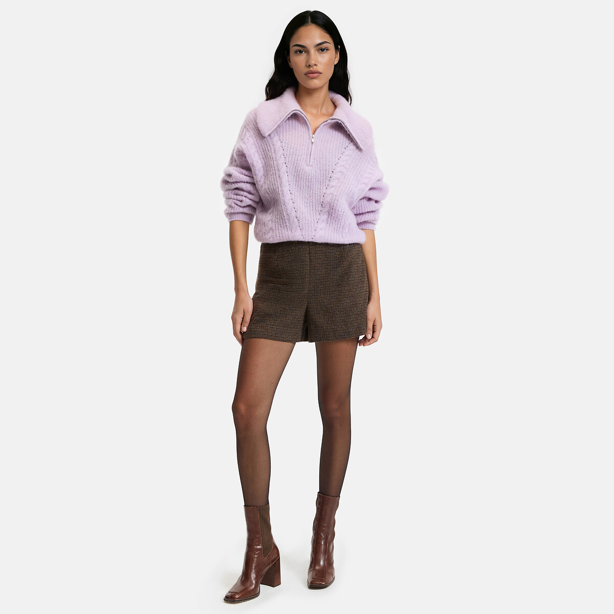 Pull col camionneur torsadé en alpaga mélangé violet lilas, LA REDOUTE COLLECTIONS