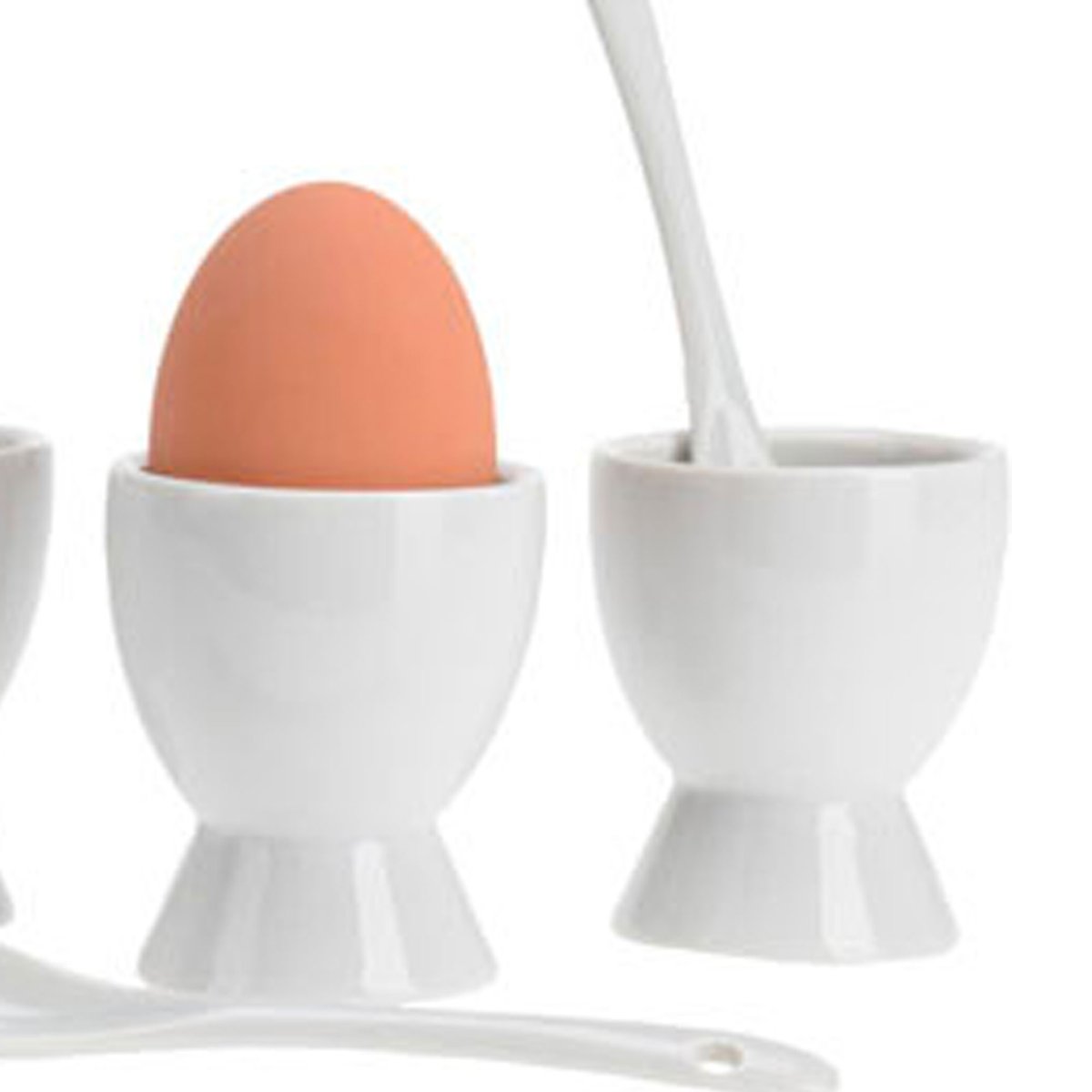 Set de 4 coquetiers en porcelaine blanche avec cuillères blanc, WADIGA