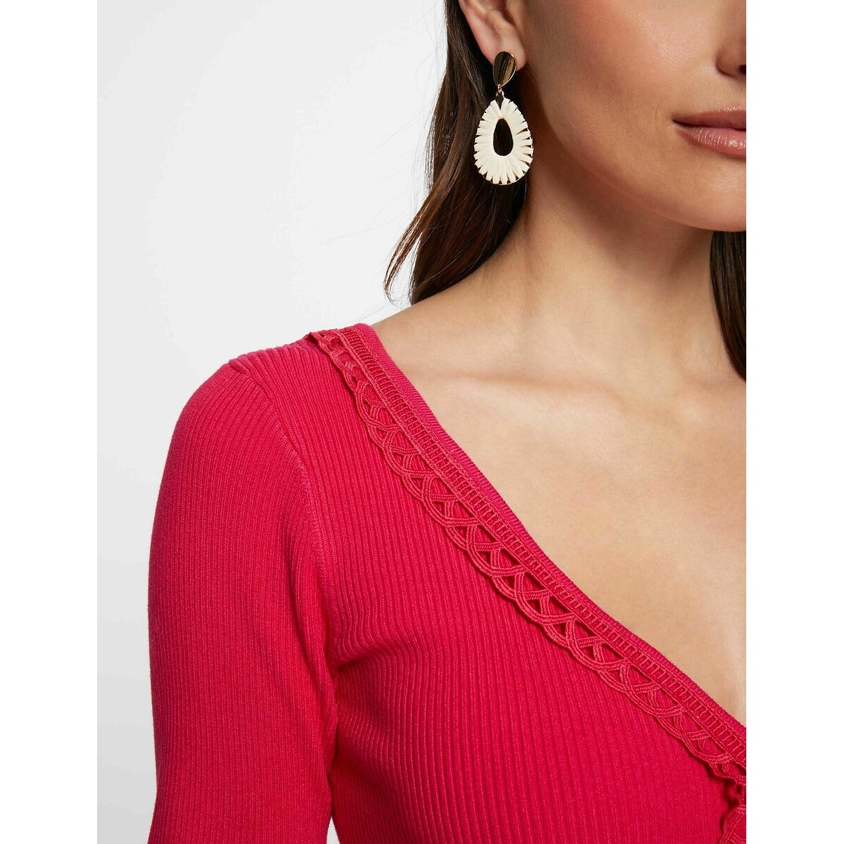 Fine Knit Jumper with V-Neck strawberry, MORGAN