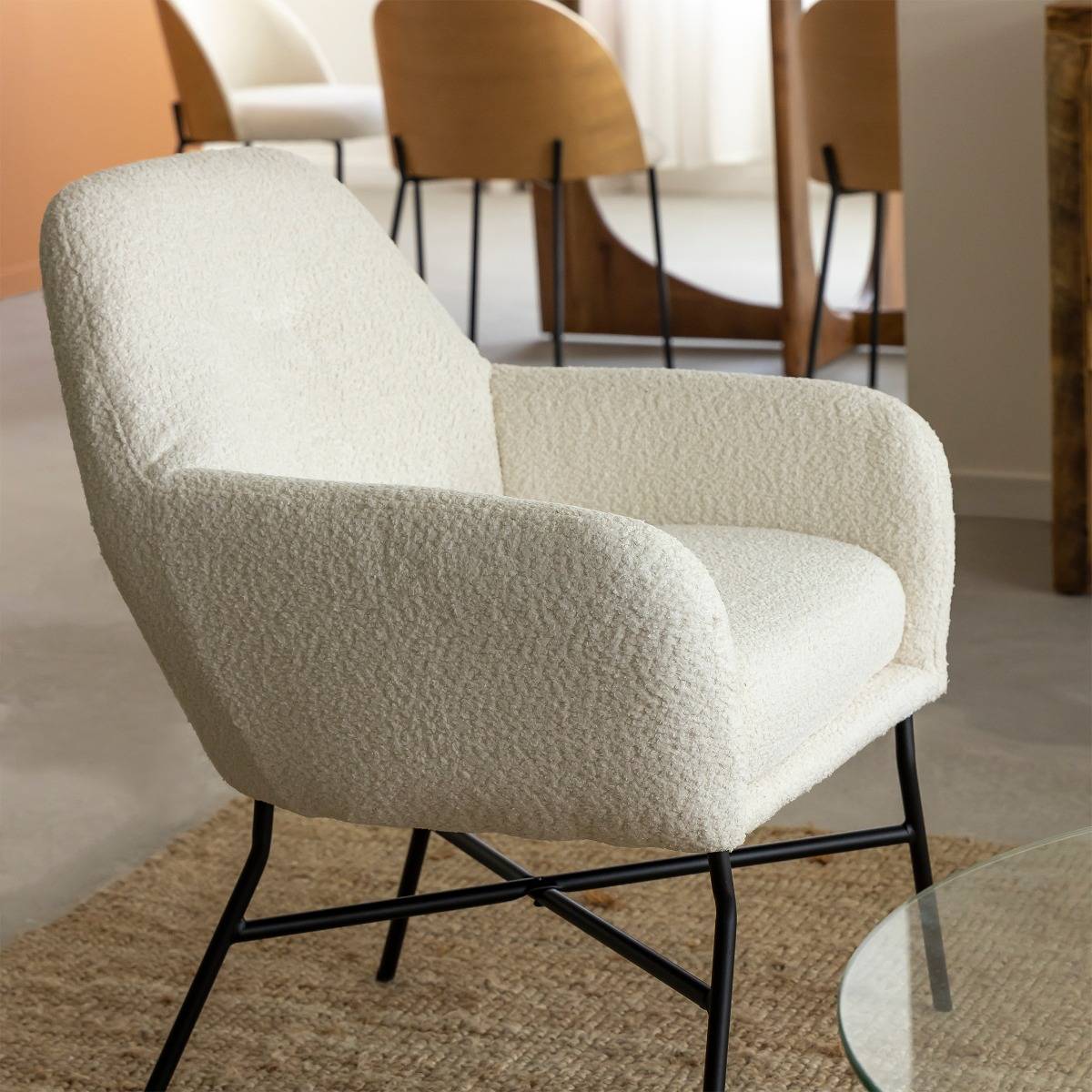 Fauteuil en tissu bouclette AMANDINE blanc, MADE IN MEUBLES