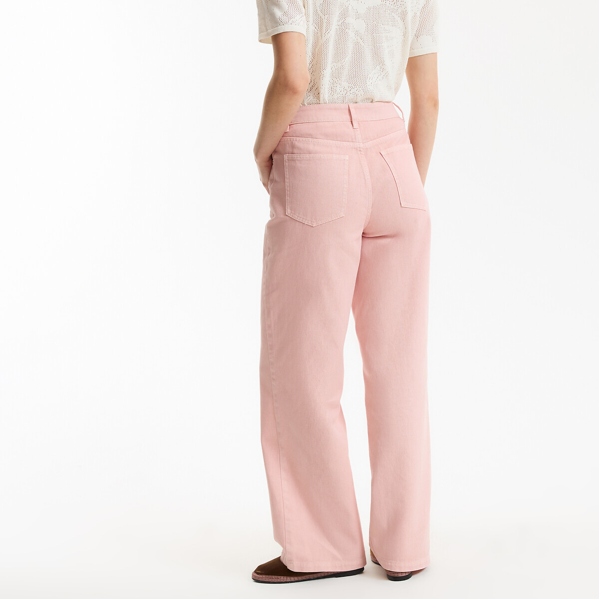 Pantaloni larghi in cotone rosa rigato marine, LA REDOUTE COLLECTIONS