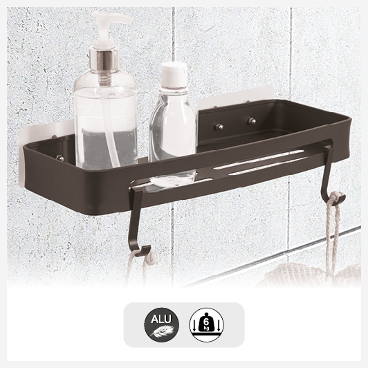 Étagère de douche rectangle BLACKALU noir, 5FIVE SIMPLY SMART