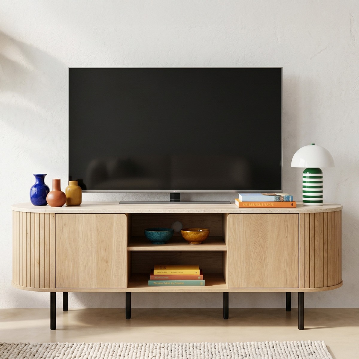 Meuble TV 2 portes 2 niches - JUNA chêne, HOMIFAB