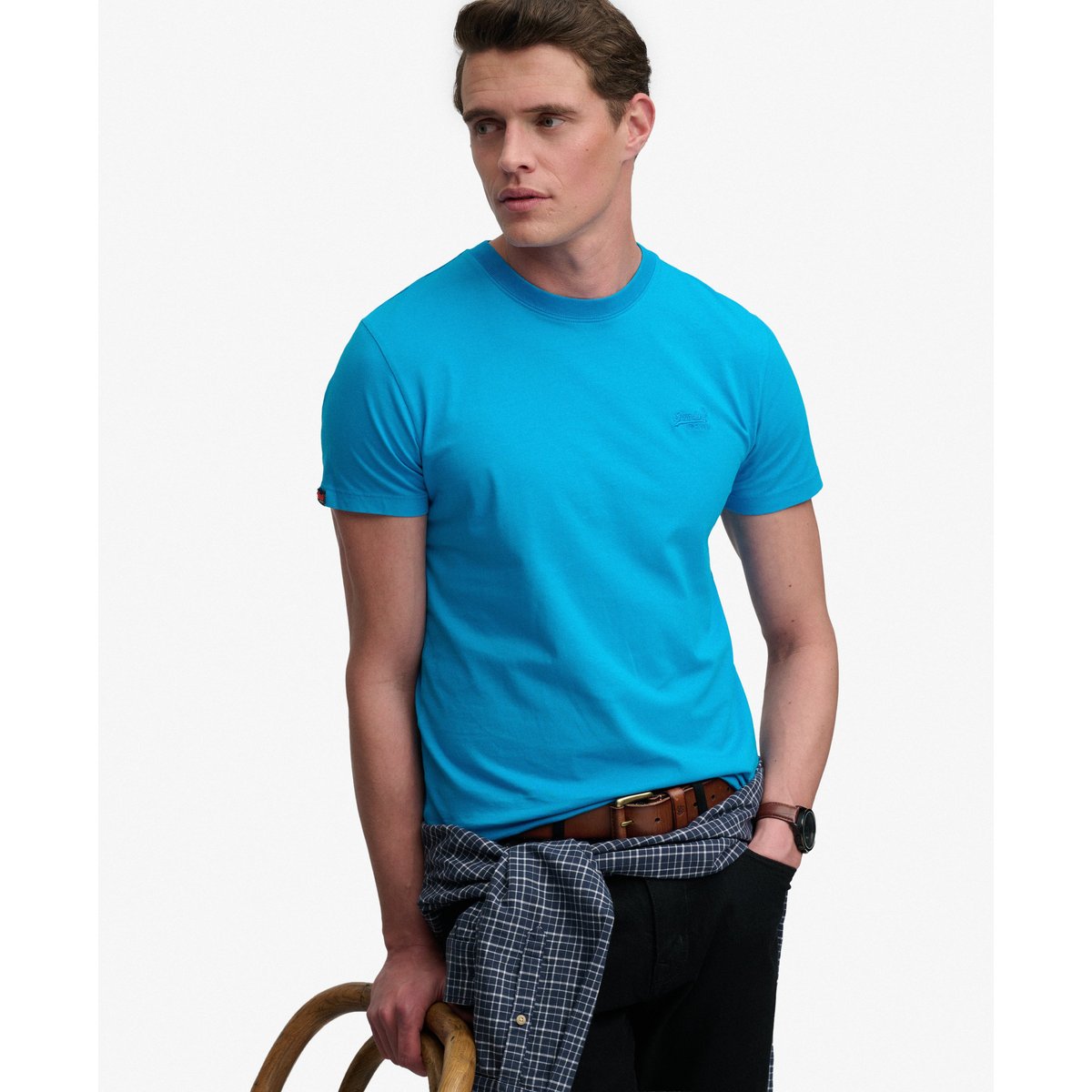 T-shirt Néon Logo Essential Brodé bleu atomique, SUPERDRY