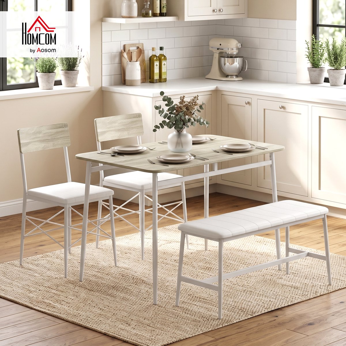 Ensemble de table à manger MDF Chêne chêne naturel et blanc, HOMCOM