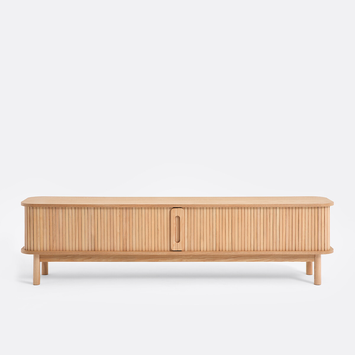 Mueble de TV de fresno y chapado, 2 puertas correderas, anchura de 200 cm, WAPONG roble teñido, LA REDOUTE INTERIEURS