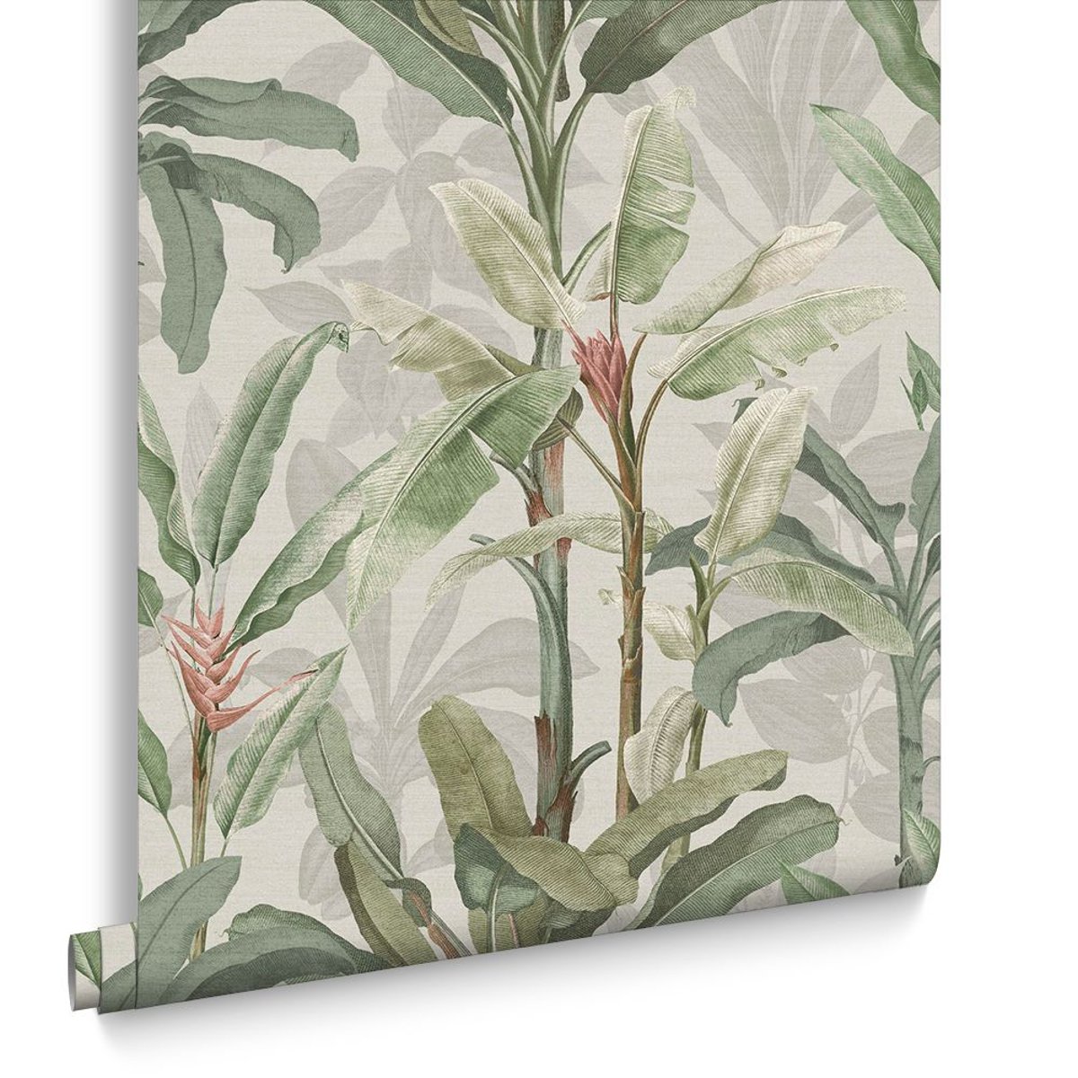 Papier peint Borneo Powder vert, gris, beige, GRAHAM ET BROWN