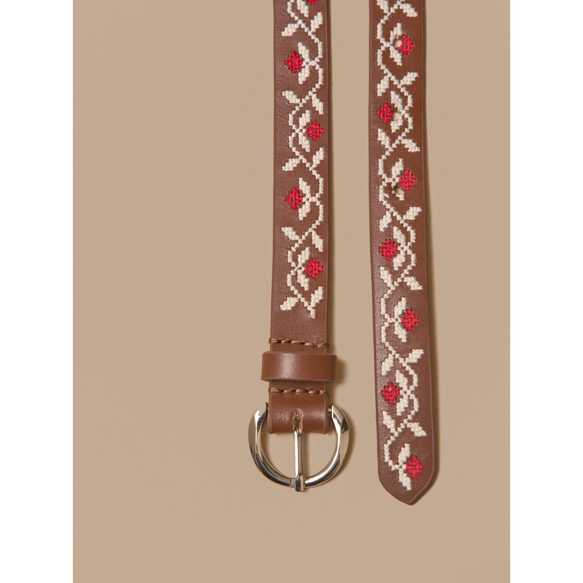 Ceinture brodée en cuir cognac, CYRILLUS