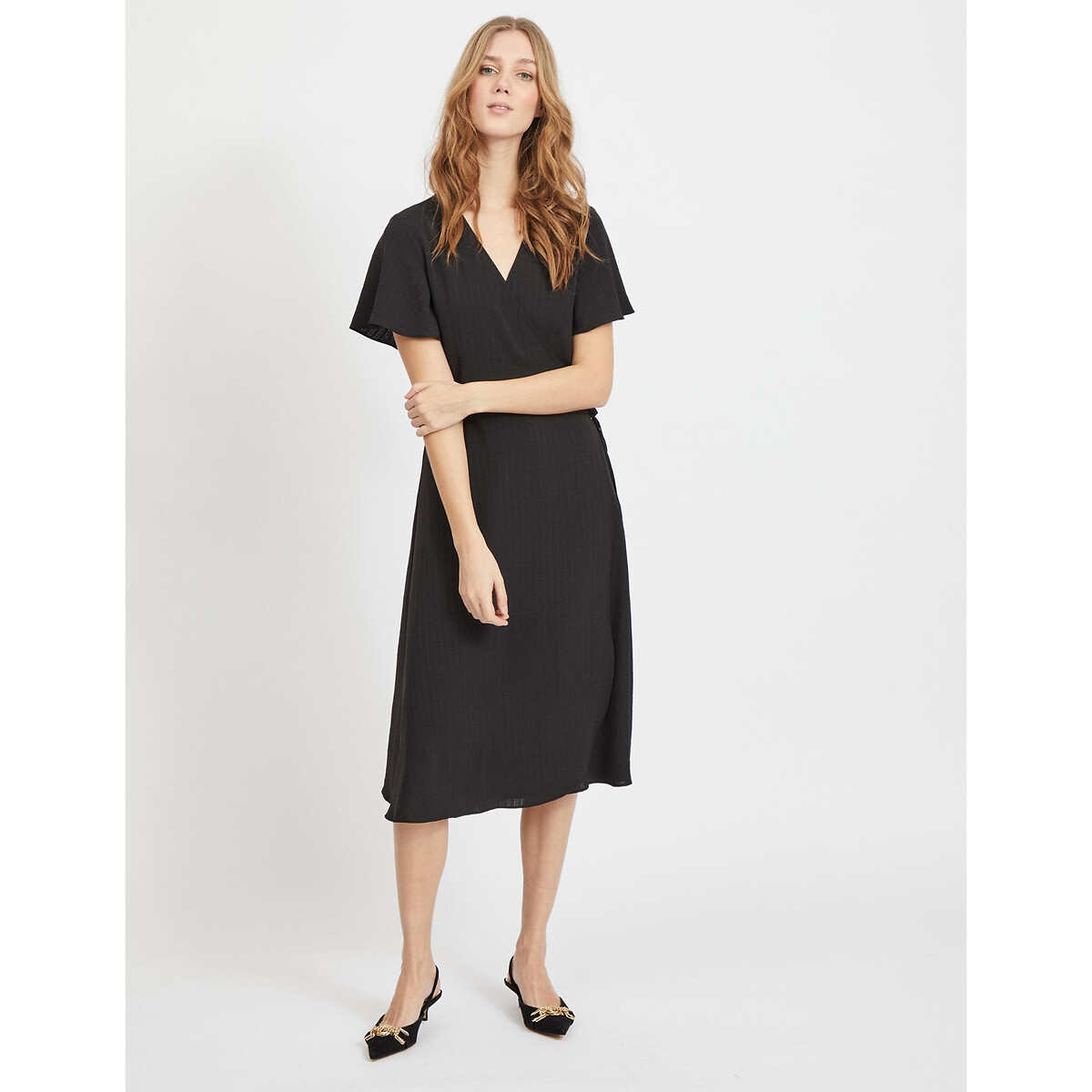 Robe portefeuille longueur midi noir, VILA