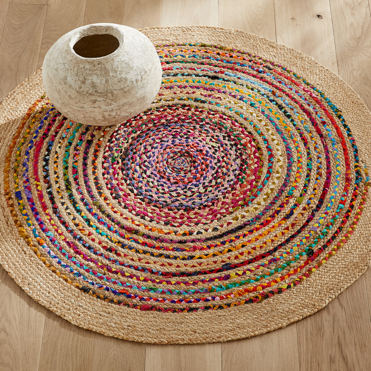 Tapis fait main, en jute et coton recyclé, diamètre 120 cm, JACO multicolore, AM.PM