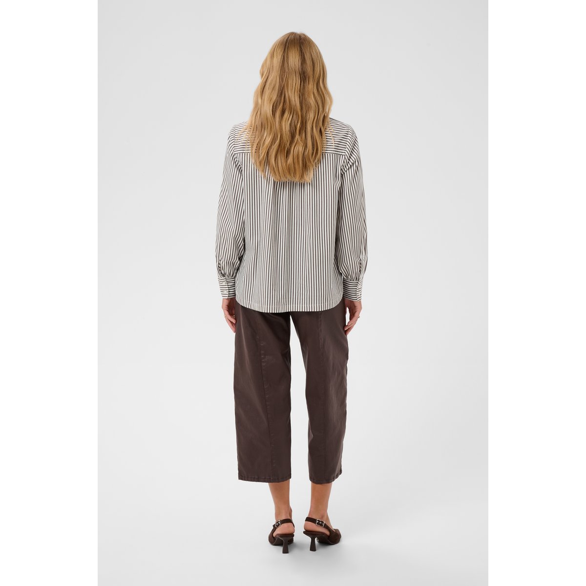 Chemise à manches longues marron java stripe, CREAM