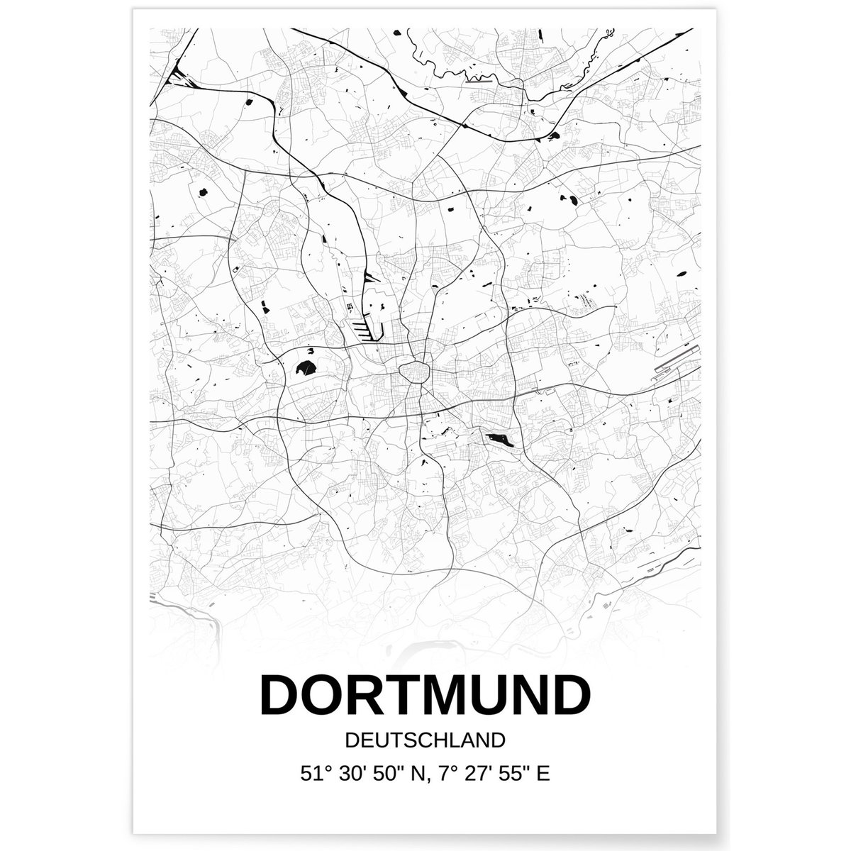 Affiche carte Dortmund - rectangle Noir et Blanc blanc, L'AFFICHERIE
