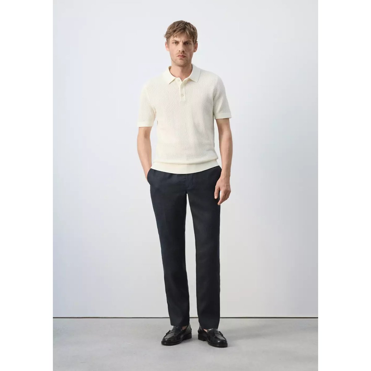 Pantalon 100 % lin slim fit bleu marine, MANGO MAN