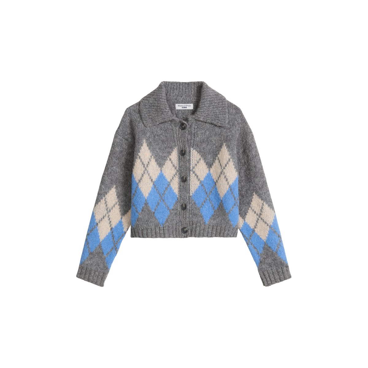 Cardigan jacquard cropped avec de la laine d'alpaga moelleuse gris, MARC O’POLO DENIM
