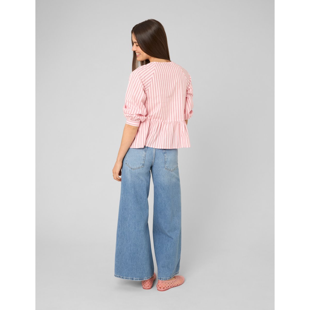 Blouse rayée à nouer rose pâle, BZB