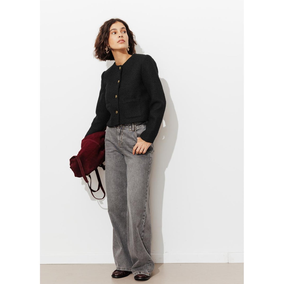 Veste boîte tweedée noir, PROMOD