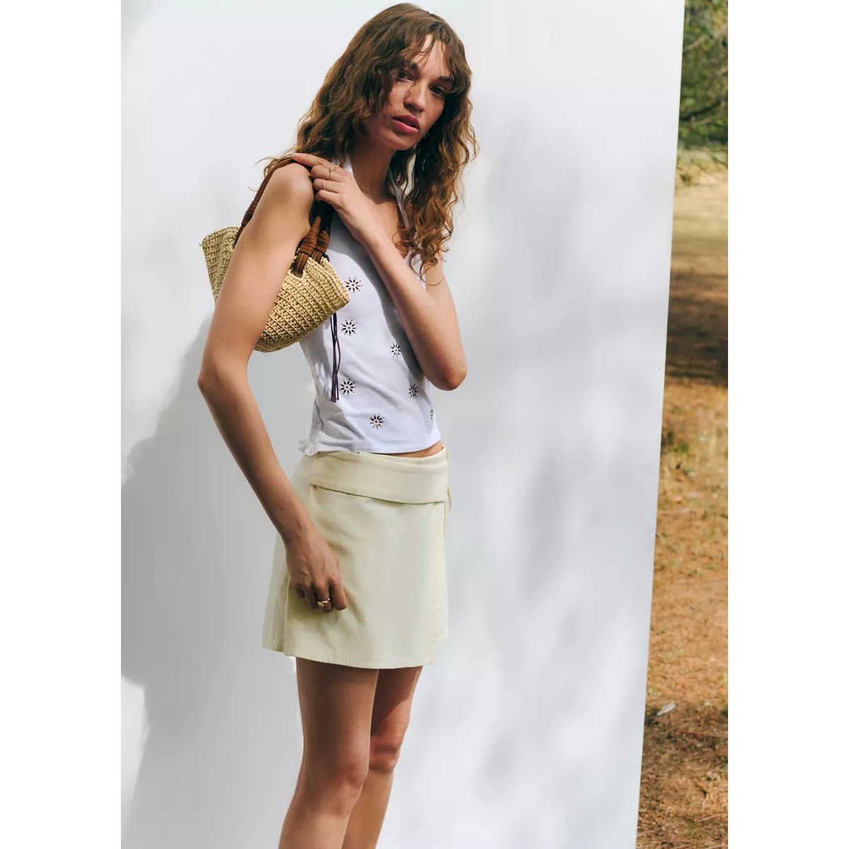 Short 100 % coton avec lien à nouer jaune pastel, MANGO TEEN