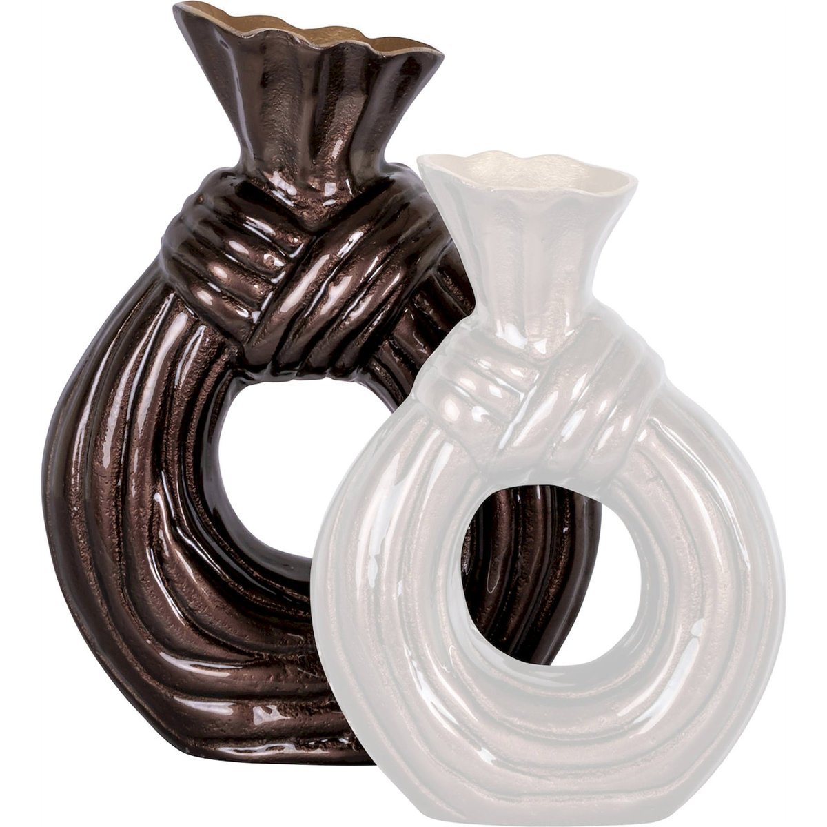 Vase décoratif en aluminium forme anneau marron foncé mat, RECOLLECTION