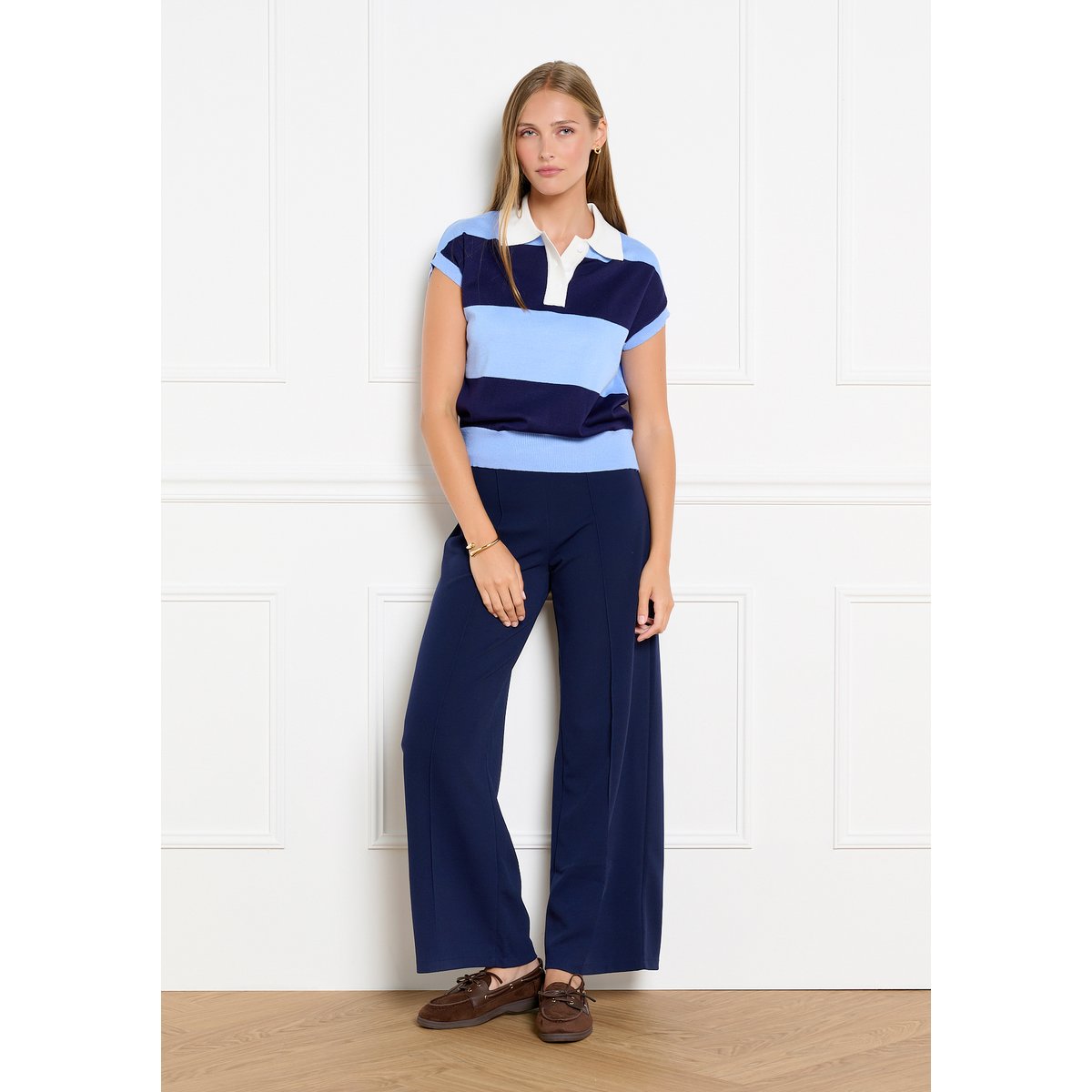 Pull polo à larges rayures bleu marine, LOLALIZA