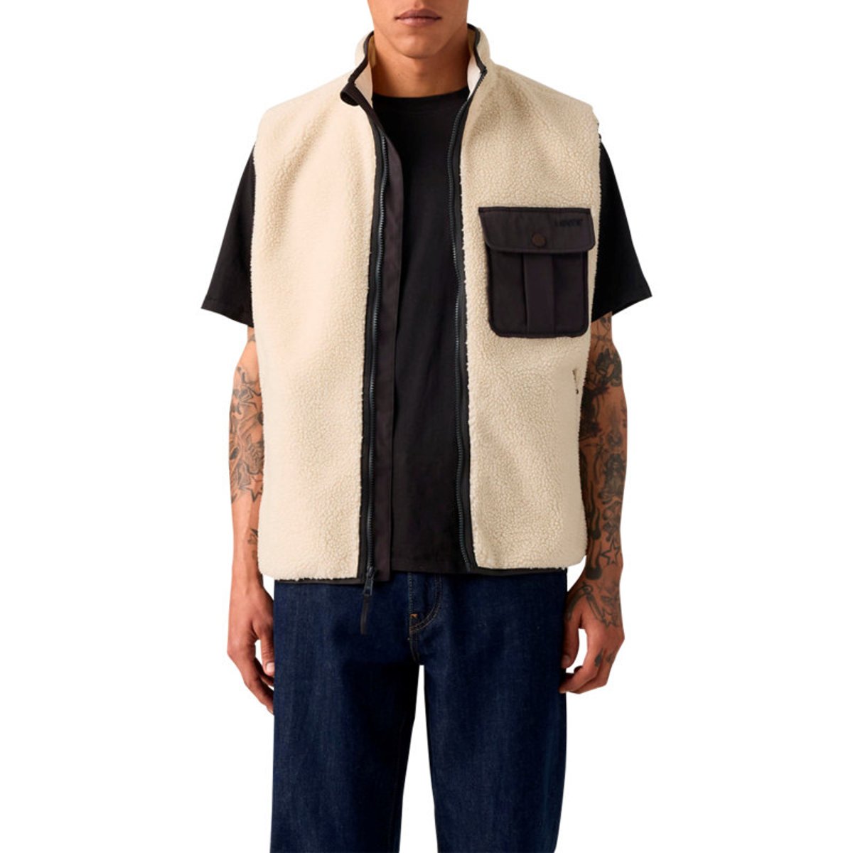 Blouson écru en maille sherpa pourvu d'une coupe droite et d'un col montant écru, LEVI'S