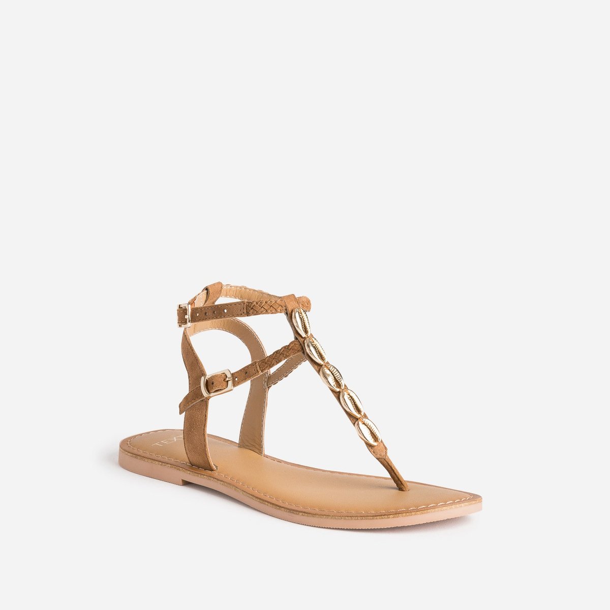 Sandale Plate en cuir NEBUDA camel, TEXTO