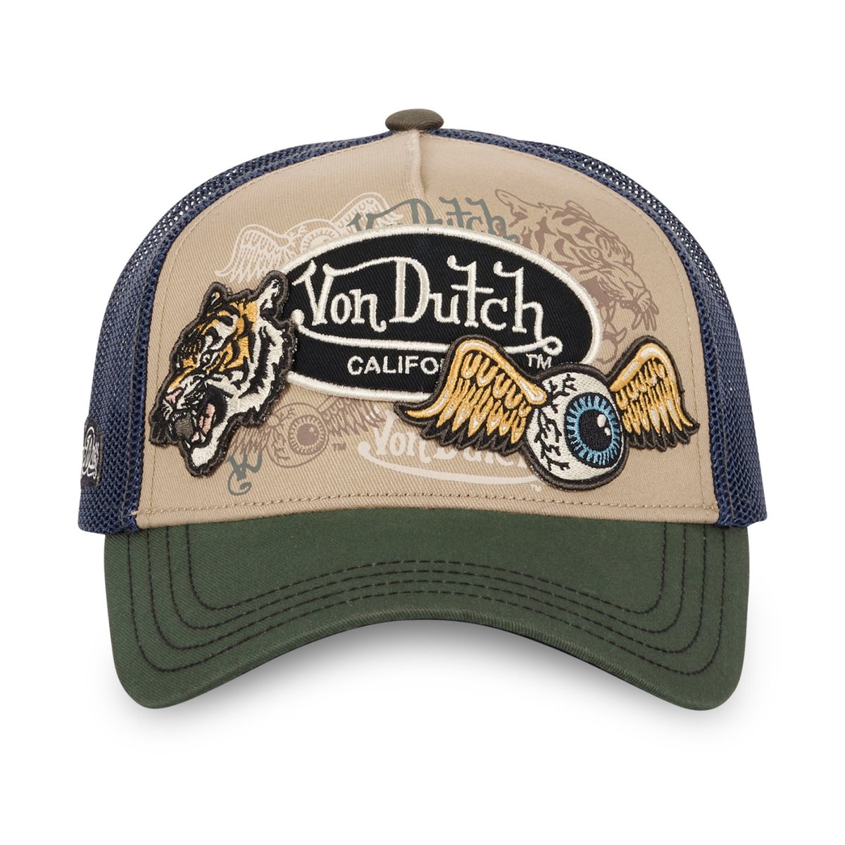 Casquette Trucker Patches kaki / beige / bleu marine, VON DUTCH