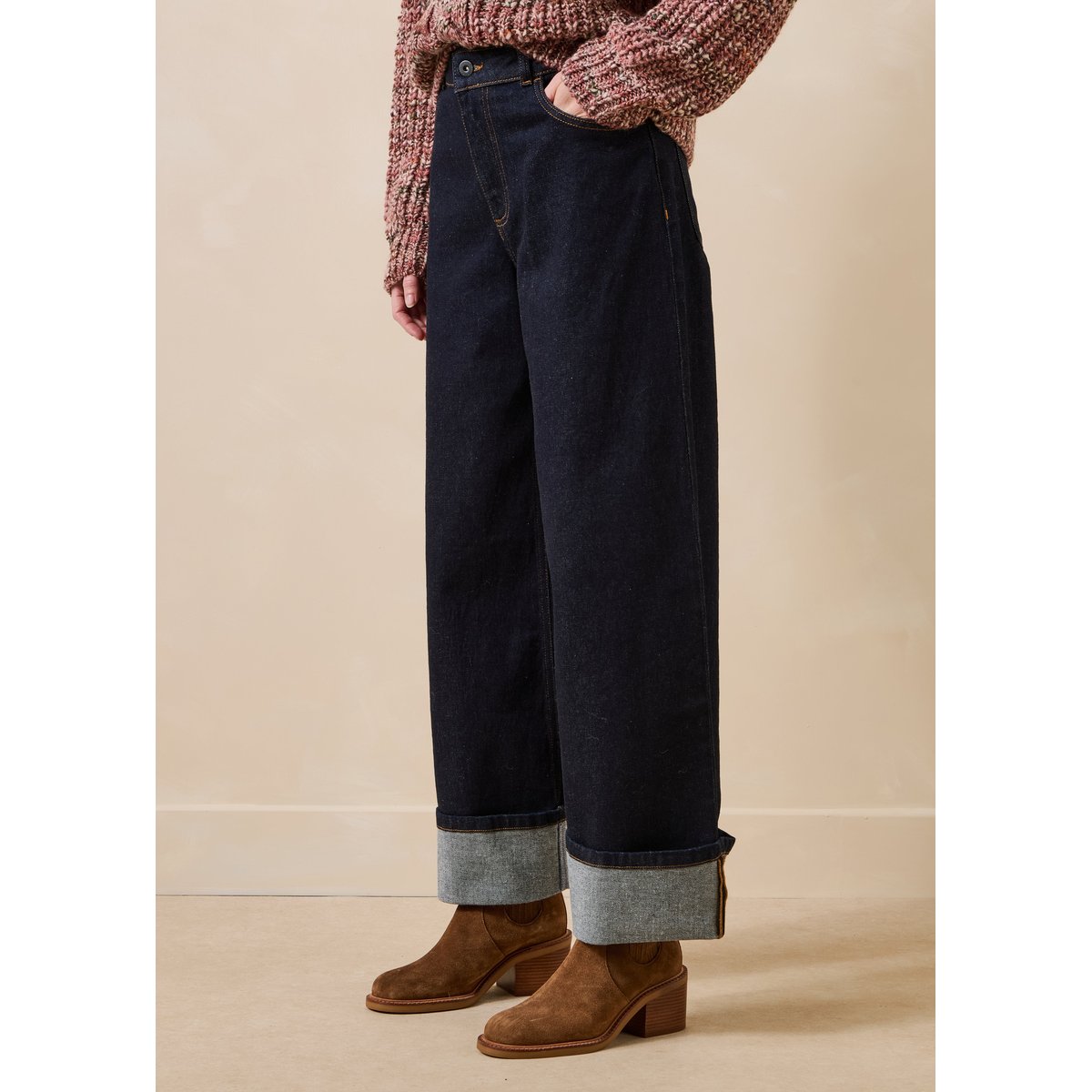 Jean cropped en coton biologique dark brut, LA FEE MARABOUTEE