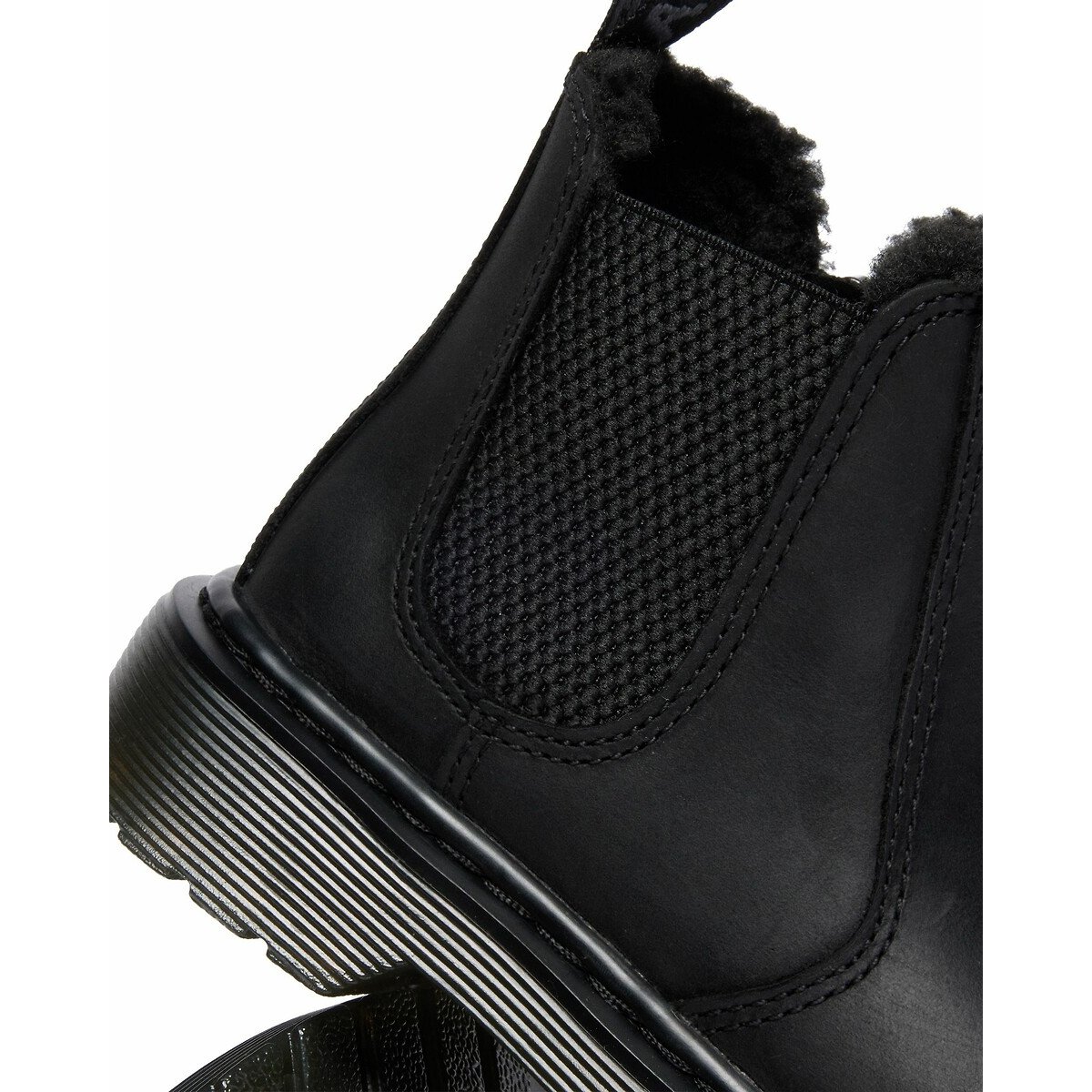 Kids 2976 Leonore Chelsea Boots in Leather with Faux Fur Lining black, DR. MARTENS