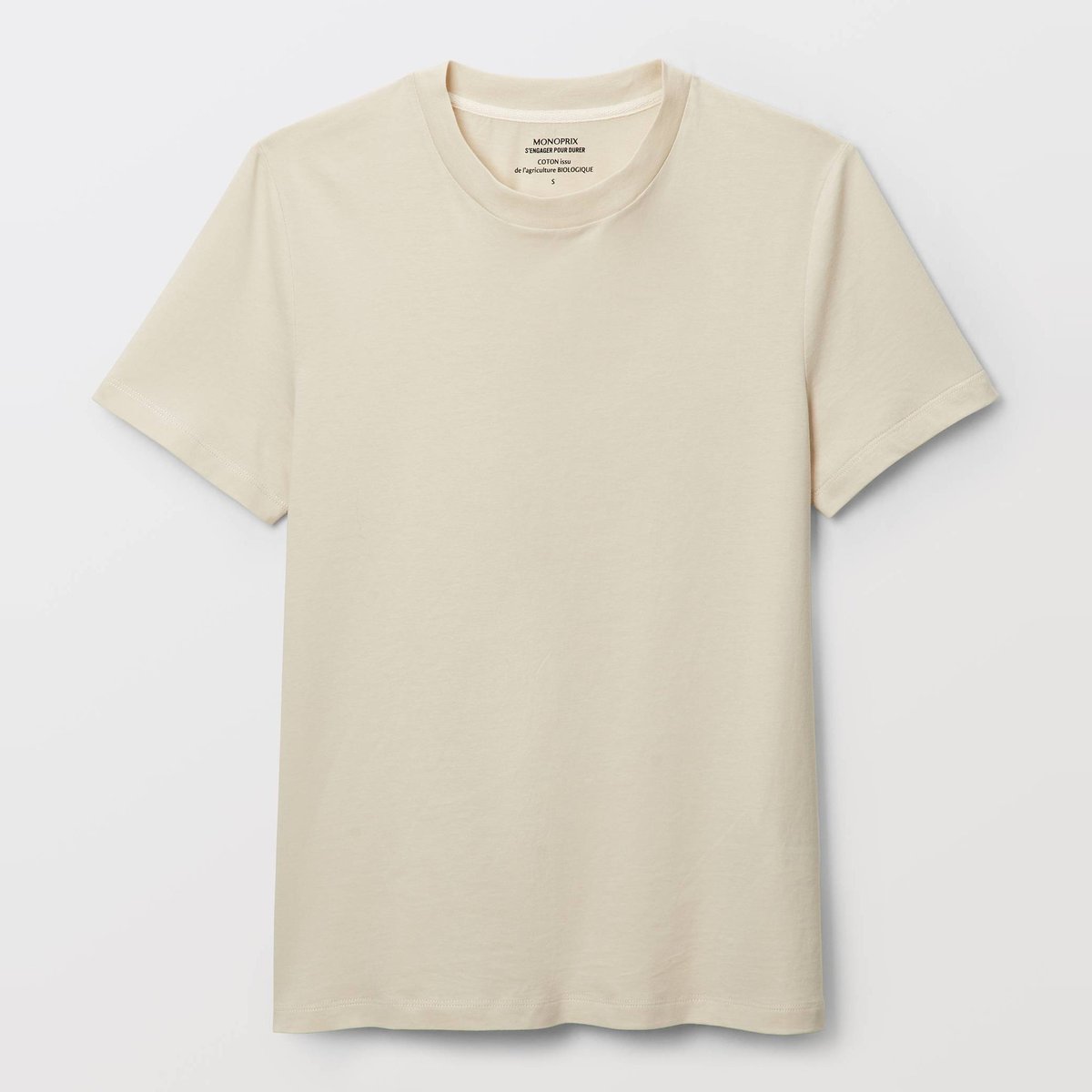 T-shirt manches courtes uni en coton BIO GOTS enduit, MONOPRIX