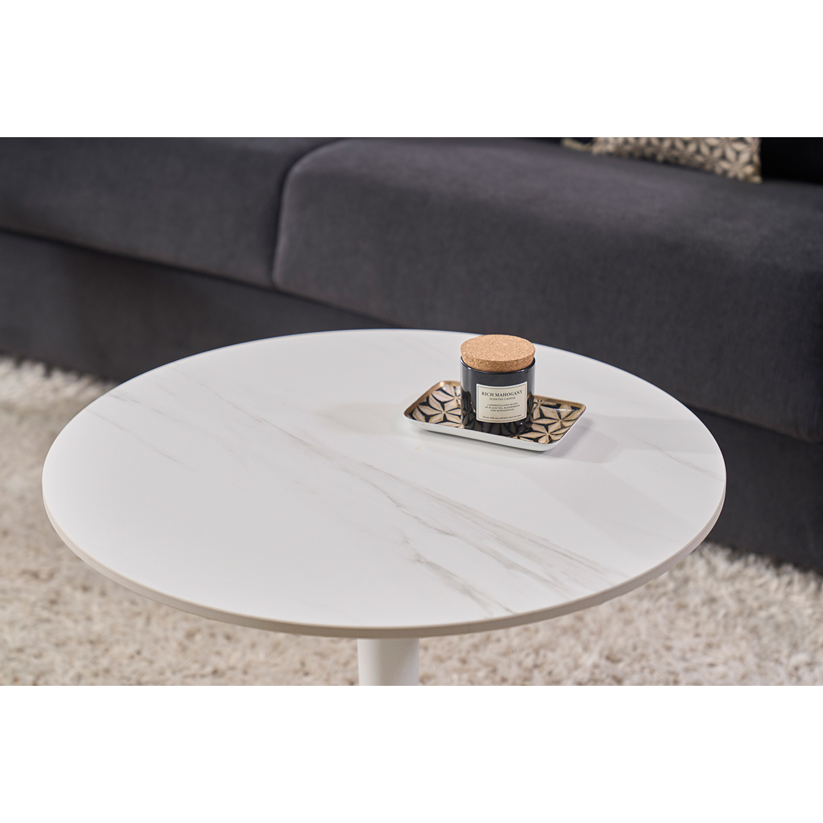 Table basse design ronde en céramique noire et métal D60 cm MALOU blanc, MILIBOO