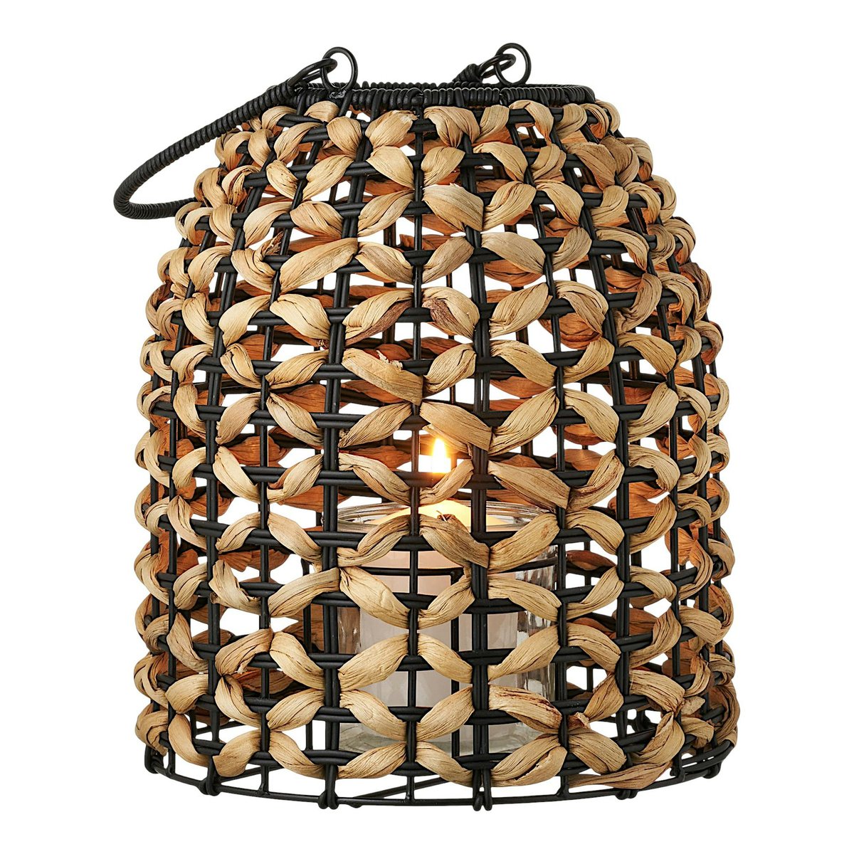 Lanterne photophore métal noir et résine tressée noir, PIER IMPORT