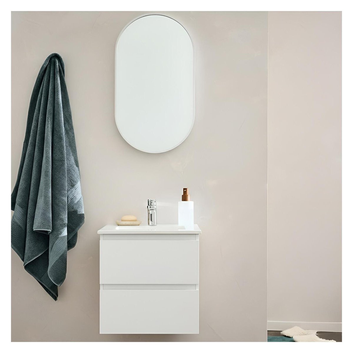 Meuble vasque 45cm robinet chromé et miroir SORRENTO blanc satiné, MOB IN
