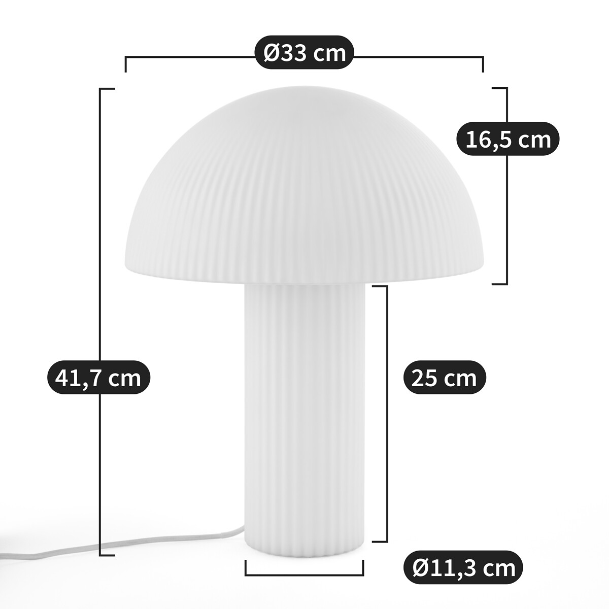 Lampe champignon verre opalin strié H41,7 cm, LOULOU blanc, LA REDOUTE INTERIEURS