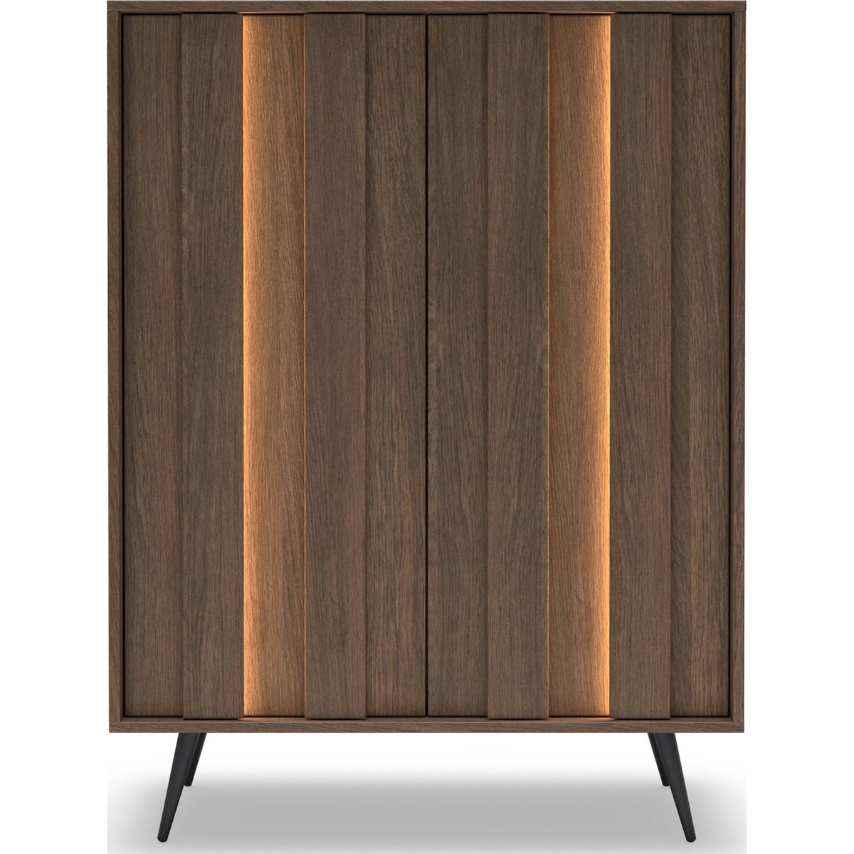 Commode 2 portes avec éclairage LED collection AMA chêne dunin et noir, RECOLLECTION