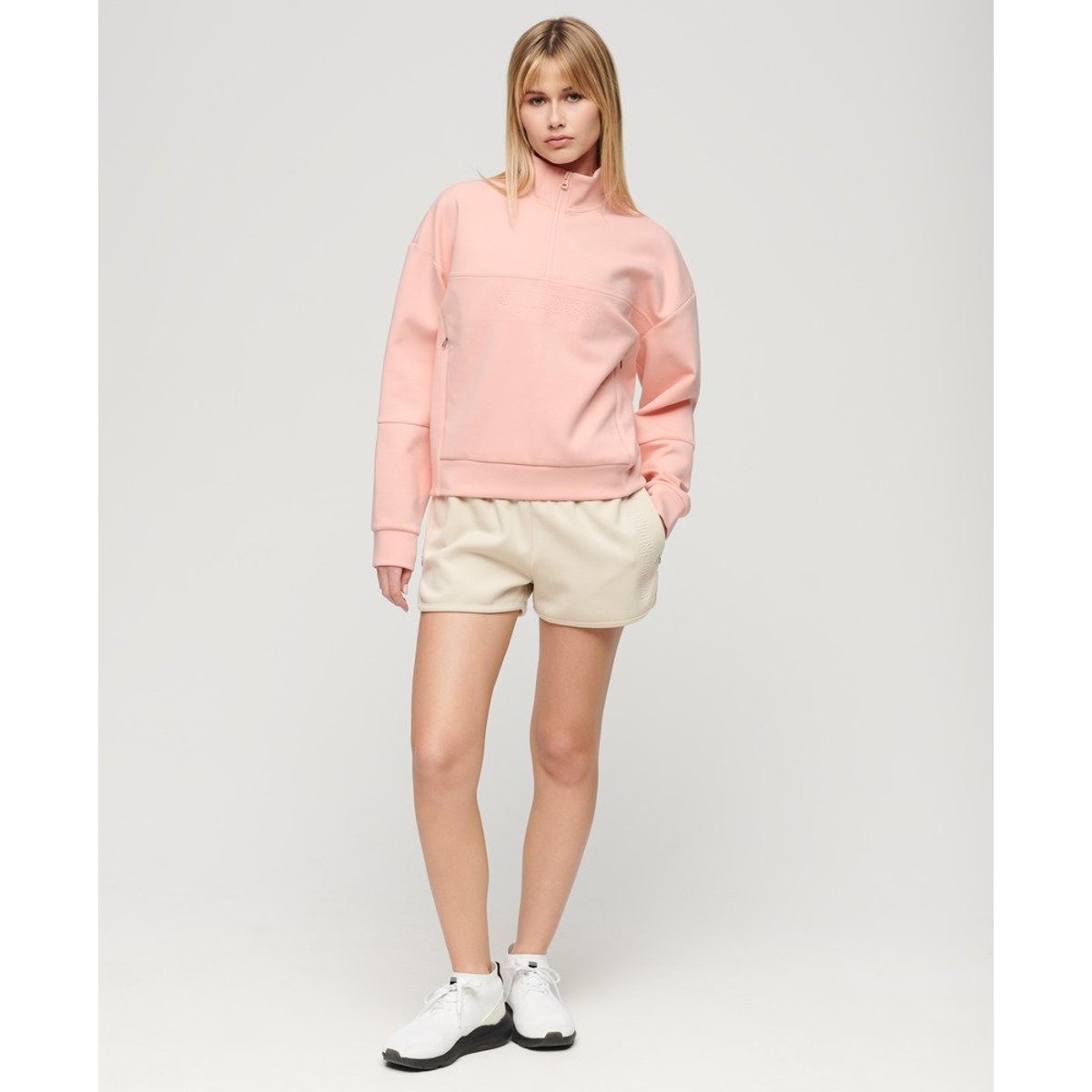 Veste décontractée à col zippé Sport Tech rose perle pêche, SUPERDRY