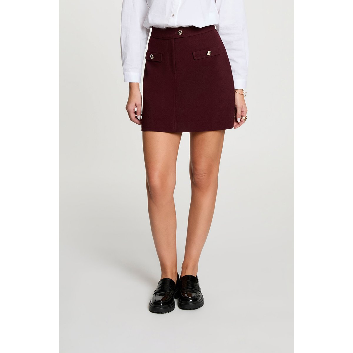 Jupe courte taille haute prune, MORGAN